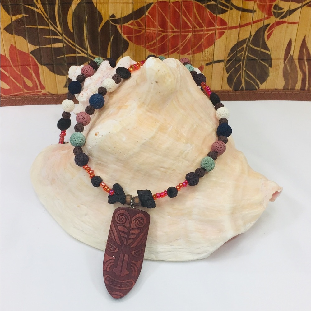 Tropical, tiki-inspired necklace - ‘Goddess Pele.’